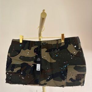 Fashion Nova Camo Mini Skirt with Pink, Blue & White Paint Splatter